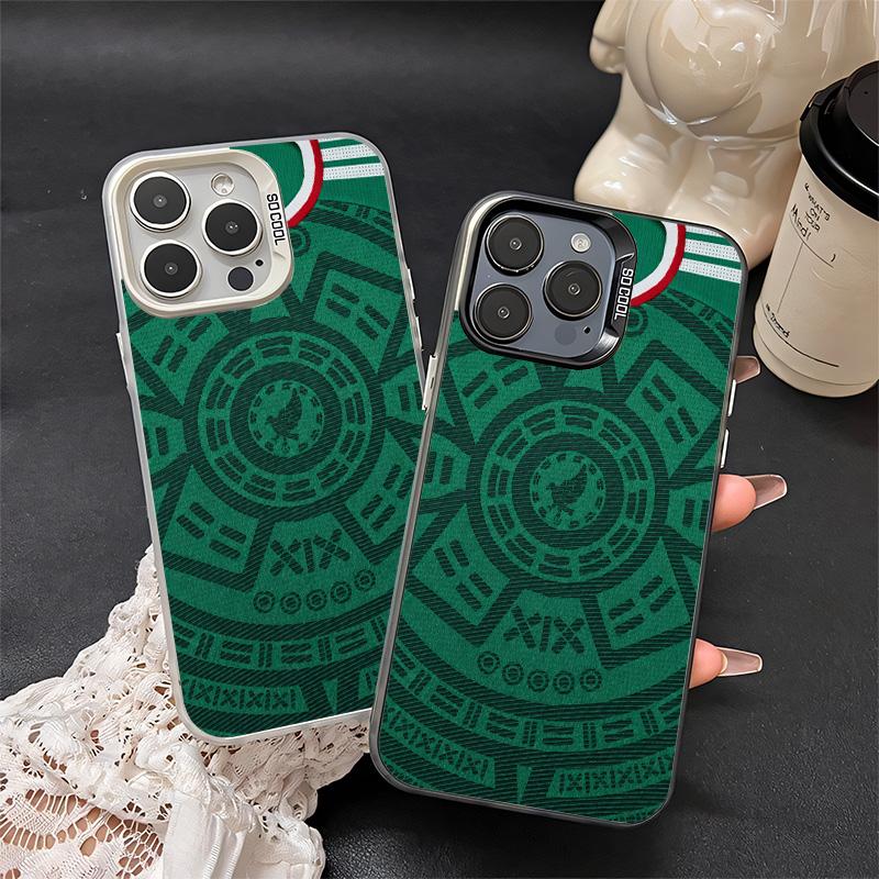 Mexico National Team Pattern Aesthetic IMD Cellphone Case - Gradient Hard TPU PET PC, Shockproof Luxury Protector for iPhone 15 Plus 17 16 14 13 12 11 X XS Pro Max, Samsung Galaxy S21-S26 FE Ultra Plus, Black Silver Gift Devices Accessories, Protection, I