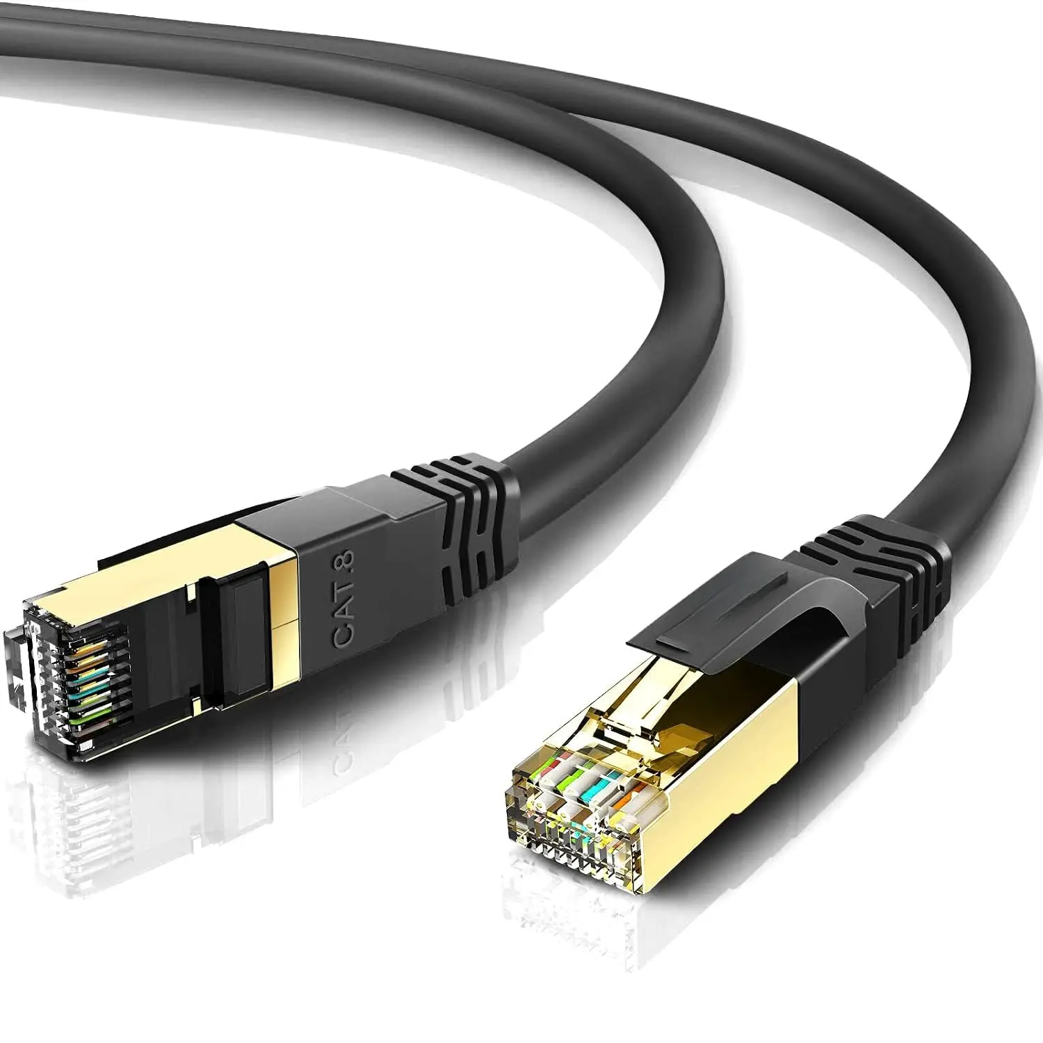 Cat8 Ethernet  1FT, Indoor&Outdoor, Heavy Duty High Speed 26AWG Cat8 Network LAN  2000Mhz, 40Gbps with  Plated RJ45 Connector, Weatherproof S/FTP  for Router Modem PC