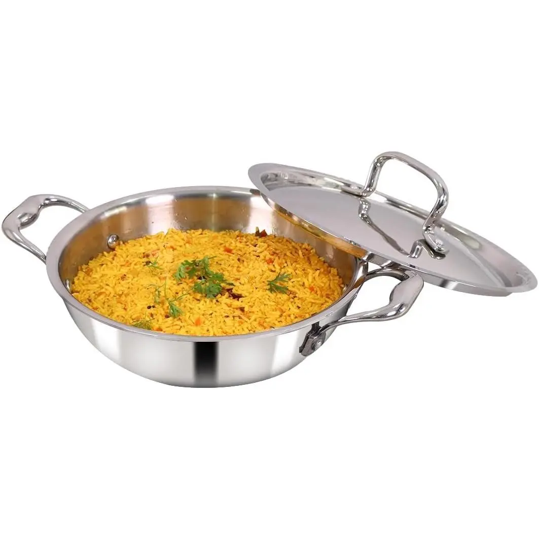 Nigella 3-Ply Stainless Steel Kadhai with Lid 20cm, 1.5Litres, 2.6mm Thickness