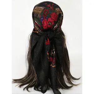 Women's Elegant Multicolor Gold Thread Printed Scarf – Floral Multifunctional Headscarf, Bandana & Hair Wrap, Fashion Accessory for Fall/Winter & Gift Giving