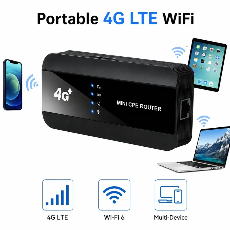 Portable WiFi Hotspot 4G LTE Mobile Router, Wifi Travel Router, Up to 300Mbps Wireless Internet with WiFi 6, 3000mAh Rechargeable Battery, SIM Slot and LAN Port for Business Trips Road Trips RV Camping and Remote Work