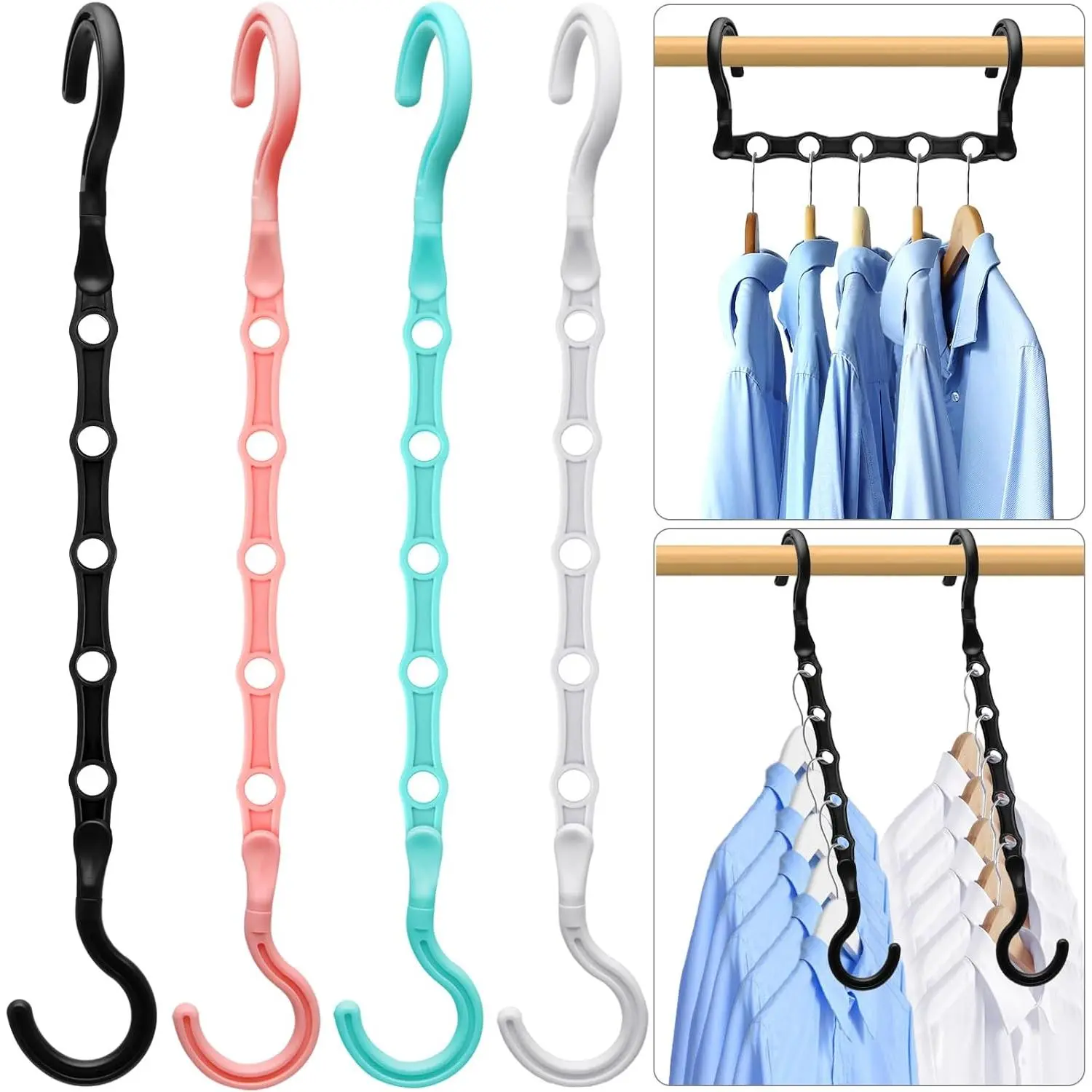 Magic Clothes Hangers Space Saving,  Closet Organizers and Storage, Sturdy Plastic Cascading Hanger with 360° Swivel Hooks for 20 Heavy Clothes, College Dorm Room Essentials for Girls, 4 Pack