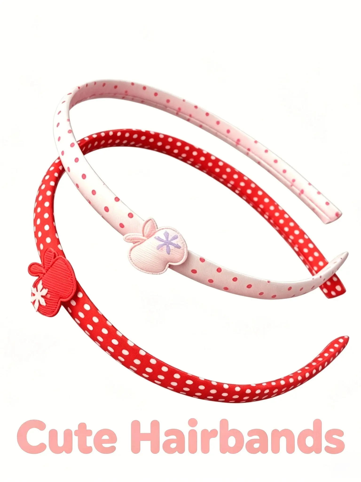 2-Piece Polka Dot Hairband Set, Cute Apple Embroidery Hair Tie, Sweet Style Headband, Daily Campus Party Accessory, Cute Headbands