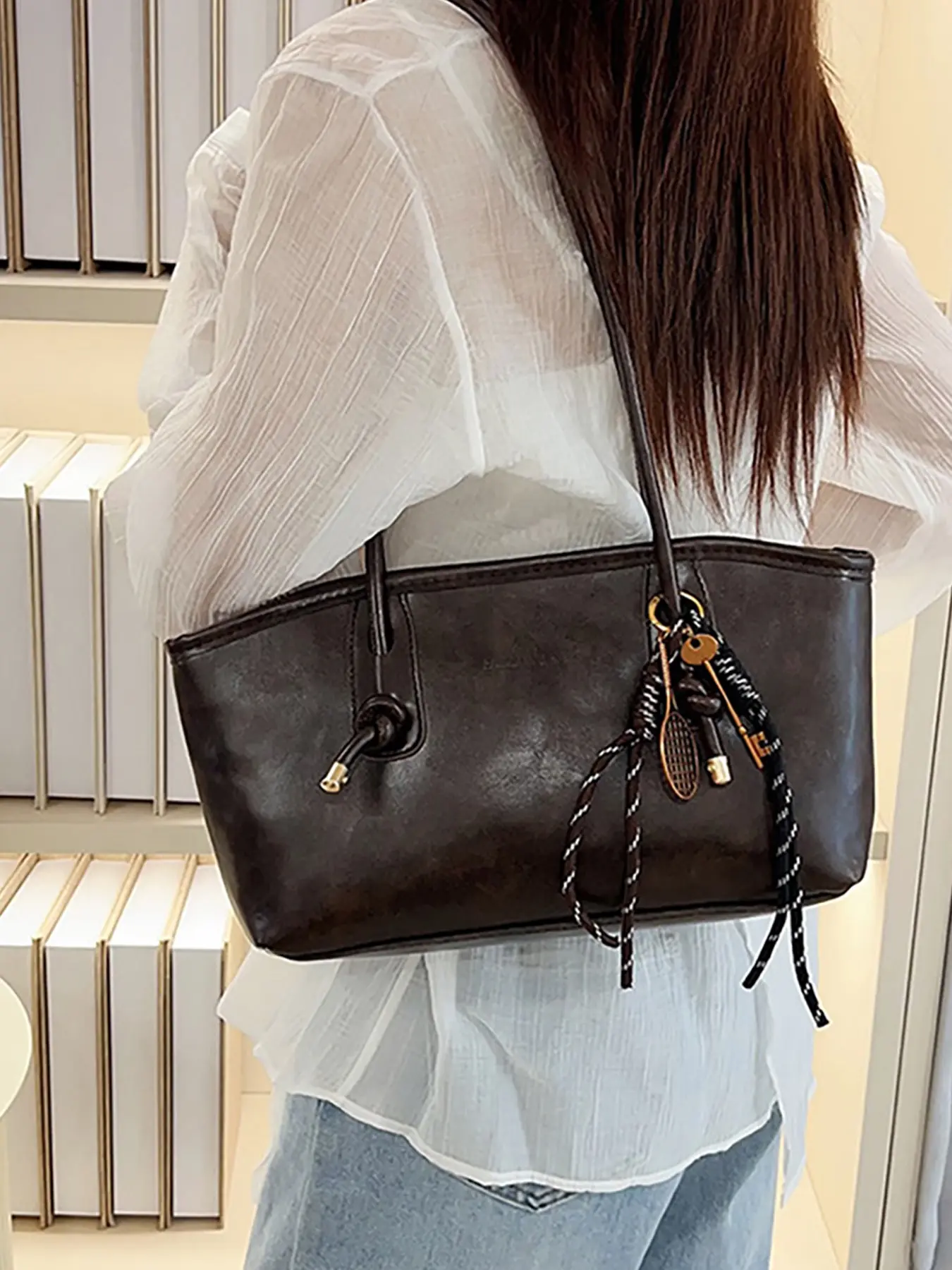 Elegant Women's Solid Color Shoulder Bag, Fashionable Large Capacity Crossbody Bag, Casual Trendy Versatile High-Quality Commute Bag