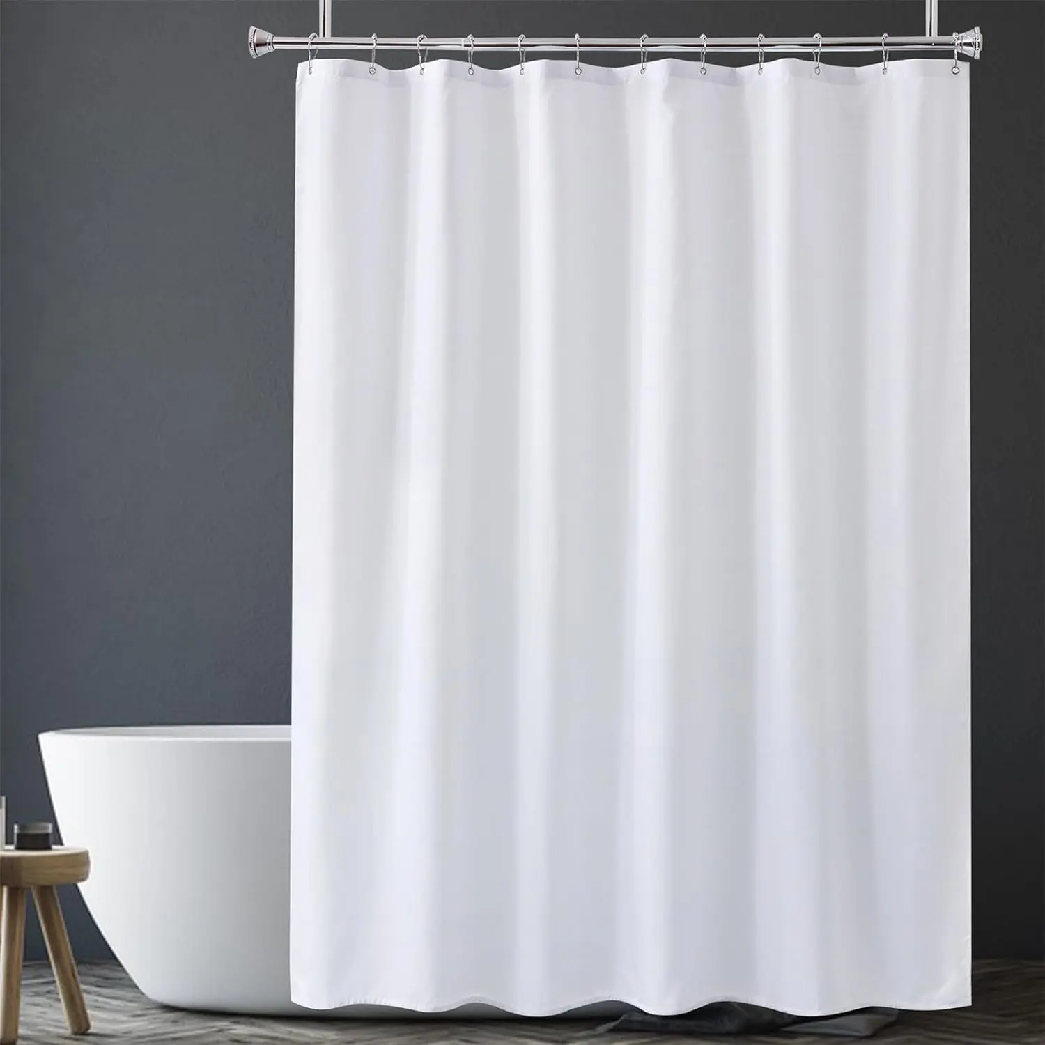 Extra Long White Shower Curtain Liner Washable, 72 x 84 Inches, Fabric Shower Liner with 2 Bottom Stones, Waterproof 2-in-1 Shower Curtain and Liner, 12 Grommet Holes, Hotel Quality, White