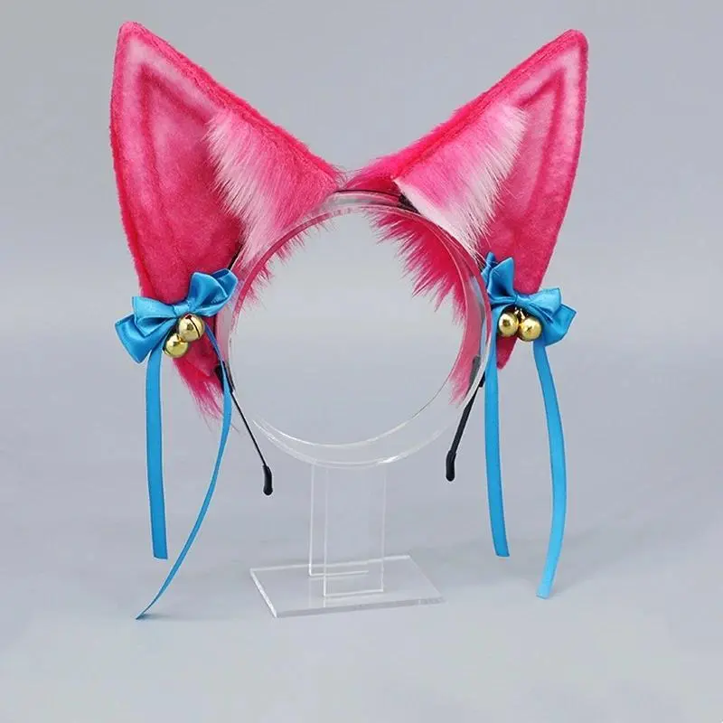 Women's Spirit Blossom Inspired Tailed Fox Ear Headband - Handmade Cos Accessories with Bow, Bell, Cute Kawaii Animal Ear Headbands, Kemonomimi Hair Accessory