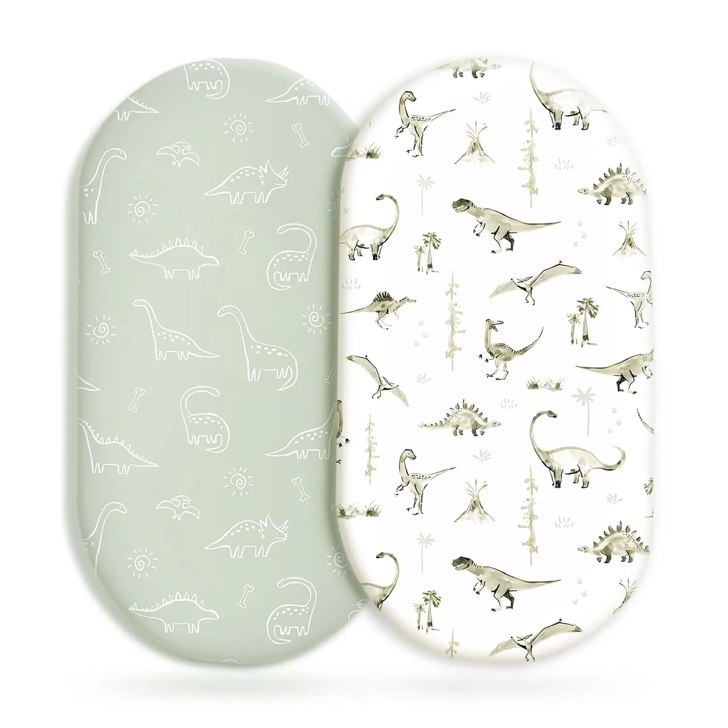 Stretch Ultra Soft ted Bassinet Sheet Set 2 Pack, Universal   Bassinets Baby Cradle Moses Basket Oval Rectangle Mattress Safe and Snug, Dinosaur New model