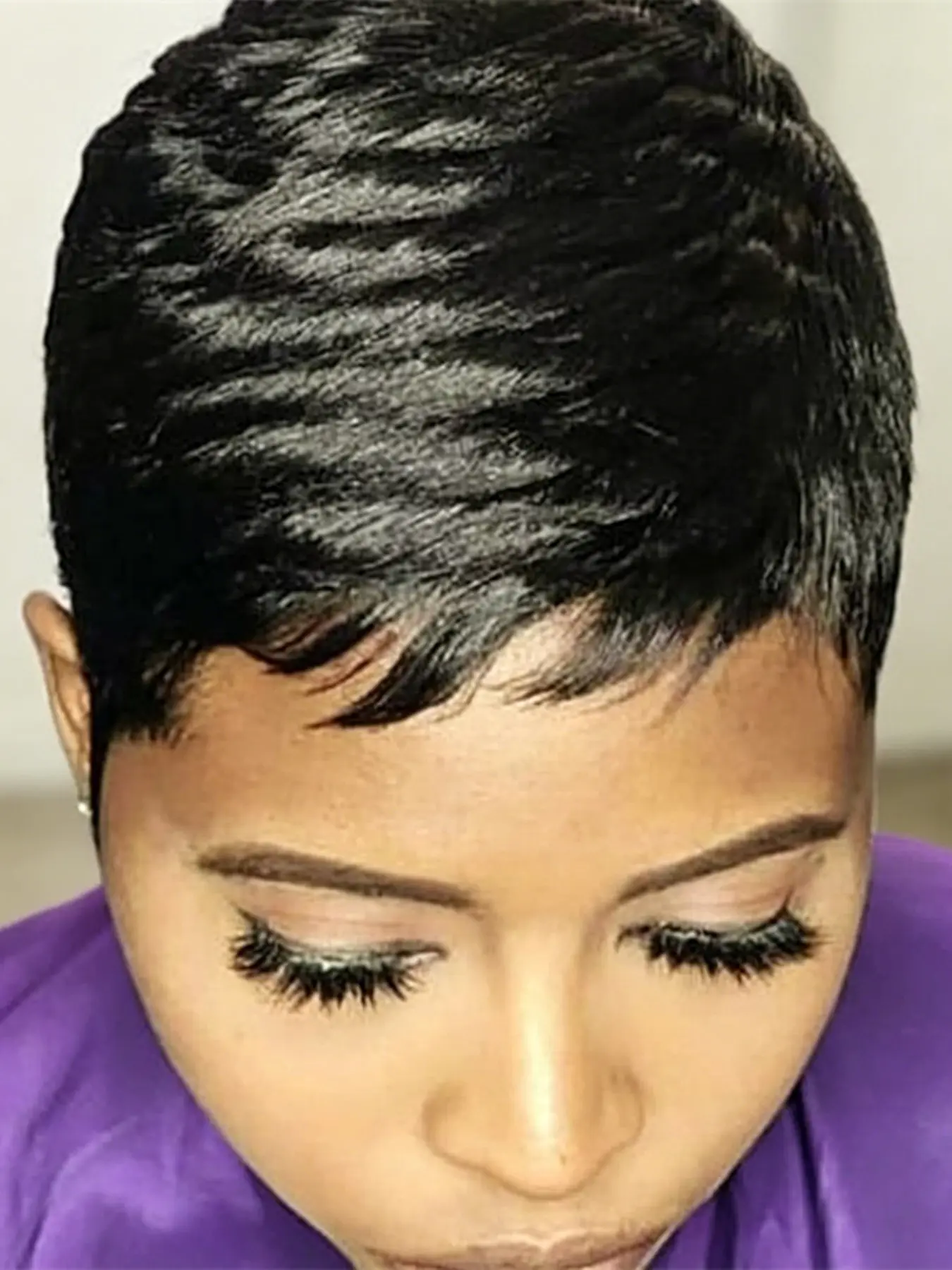 Short Straight Human Hair Wig, Burgundy, Machine Made Pixie Wig, Daily Party Use, Stylish Gift Wig, Layered Pixie Cut, Black Woman Wigs