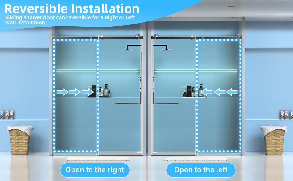 GARVEE 56"-60"W x 75"H Frameless Shower Door, Sliding Shower Door with 5/16"(8mm) Clear Tempered Glass, Noiseless Shatterproof Shower Door with Square Rail, Stainless Steel Hardware, Matte Black