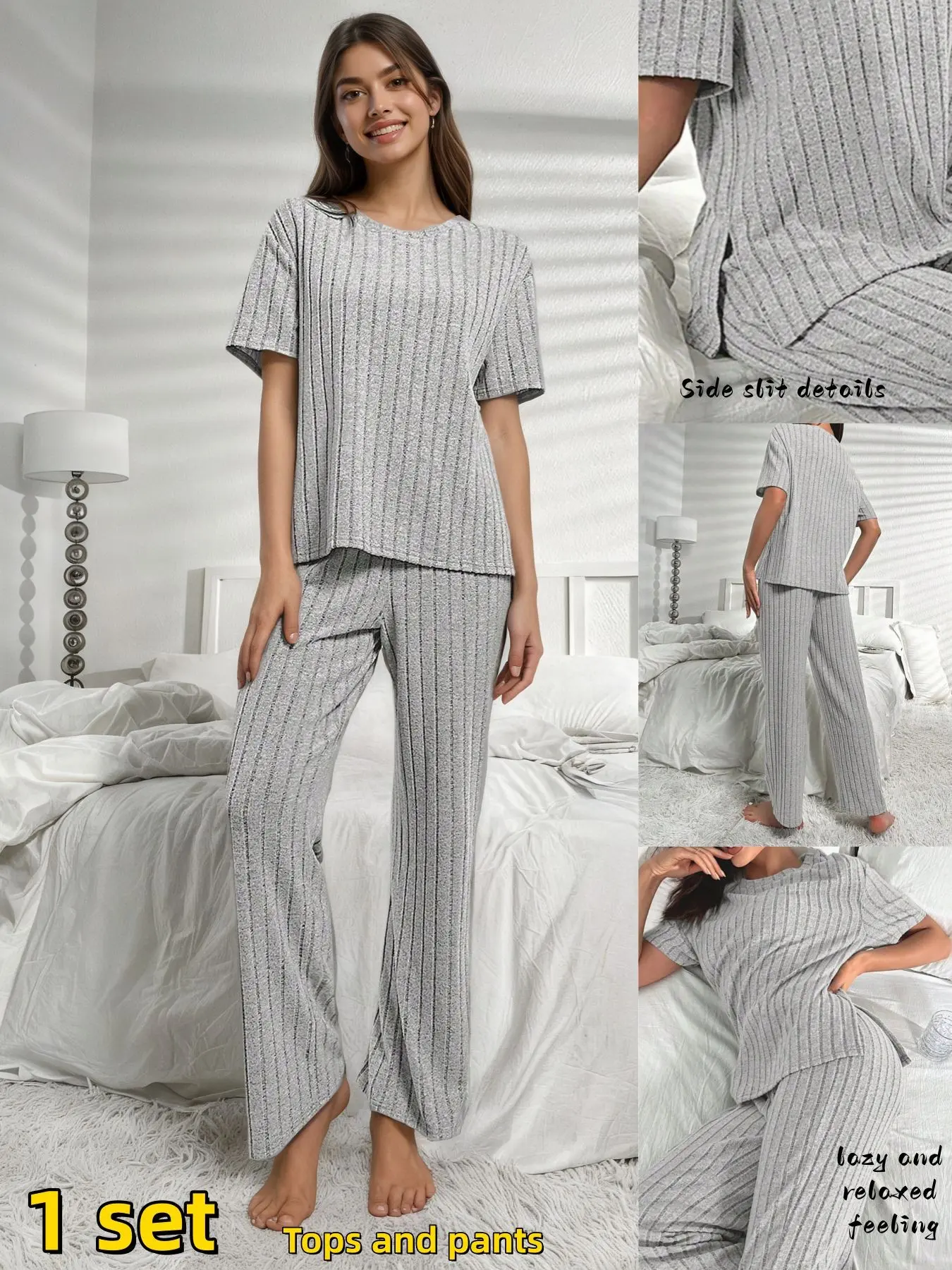 Two-Piece Pajama Set, Casual Loose-Fitting Home Wear, Below the Knee Sleepwear, Ideal for Home and Office