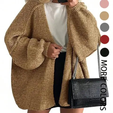 New Fashion Oversized Loose Casual Knit Cardigan, Lazy Style Lantern Long Sleeve Solid Color Sweater Cardigan, Versatile Soft Comfortable for Daily Wear Relaxed Cardigan
