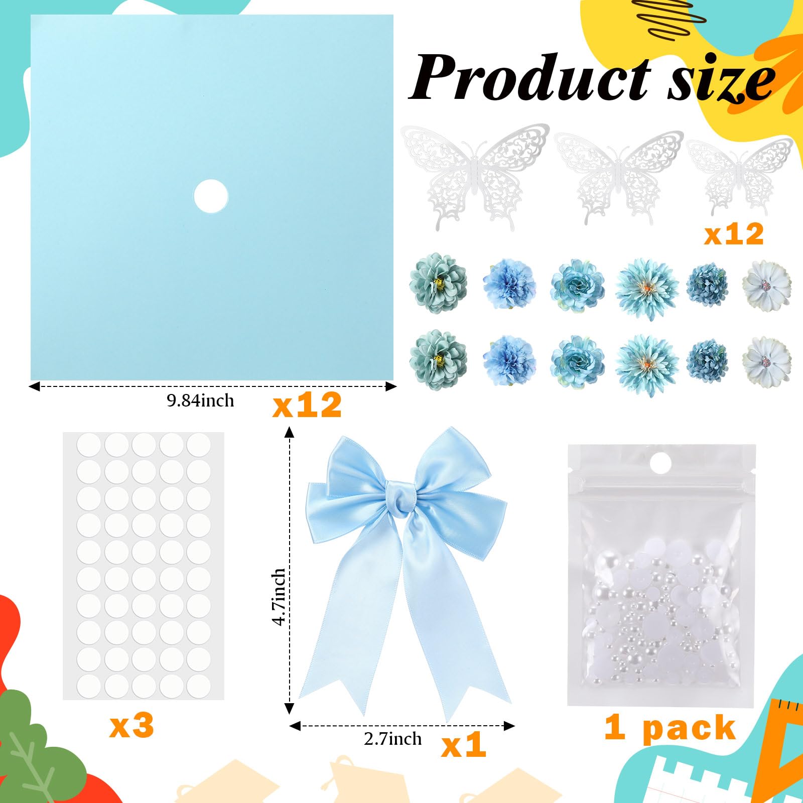 41-Pcs DIY Graduation Cap Decoration Kit for Class of 2026 - Party Accessories with Artificial Flowers, 3D Butterflies, Cute Graduation Bow, Grad Cap Topper Ideas, Ceremony Photo-Ready Grad Party Supplies, Craft Gift for Kids