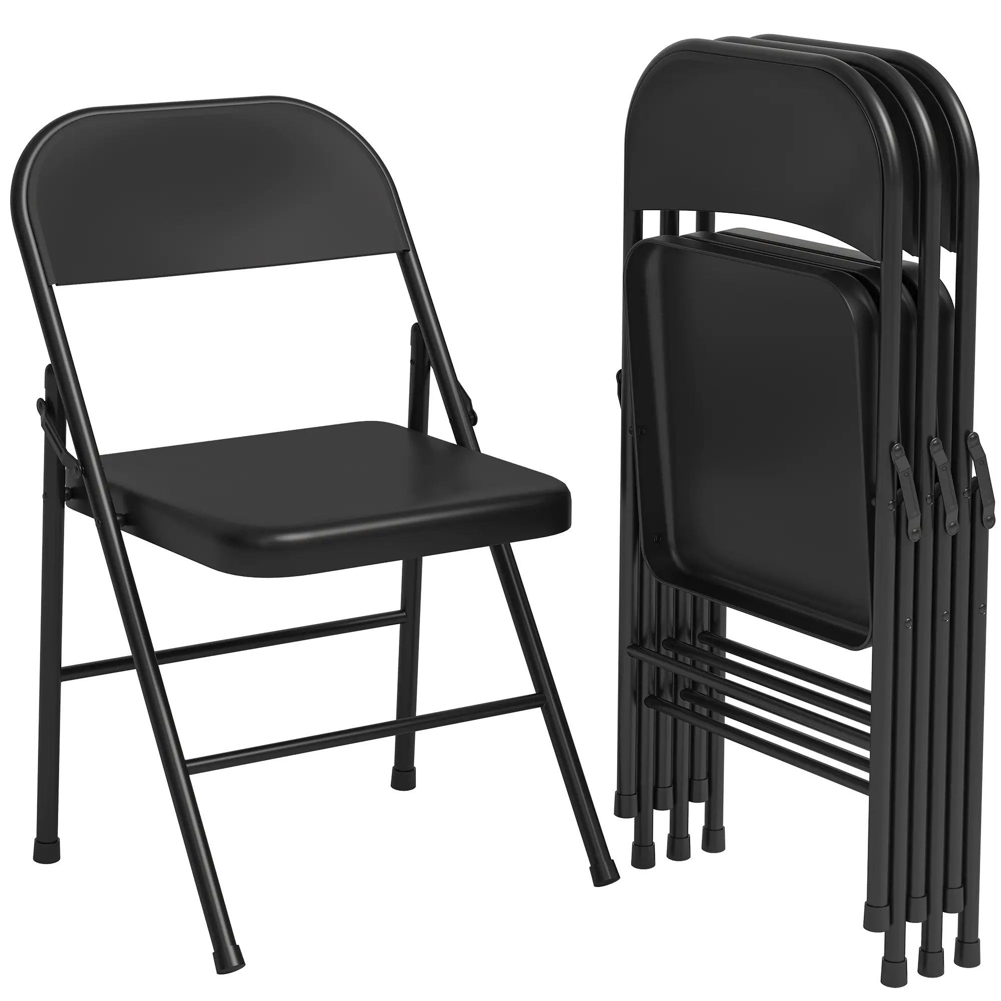 4-Pack Heavy Duty Metal Folding Chairs - Easy Folding, Durable Steel Frame, 350lbs Capacity, Lightweight, Stackable, Industrial Look, Triangular Base, Without Arms - Ideal for Dining, Events