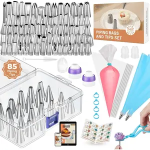 140 count Icing Piping Bags and Tips Set, Frosting Piping Kit with 78 Numbered Icing Tips, 7 Russian Tip, 42 Pastry Bags 12 Inch, 5 Couplers, 4 Bag Ties for Cake Decorating, Cupcake, Baking