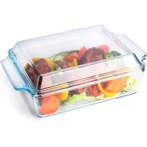 Rectangular Tempered Glass Casserole Baking Dish with Glass Cover Safe for Oven Freezer Dishwasher 1.5 Liter