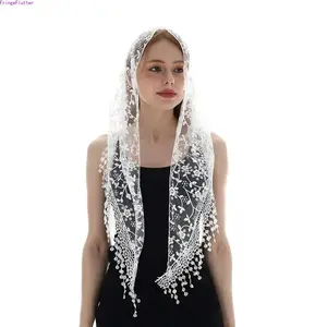 Elegant Triangle Lace Mantilla Veil, Soft Fine Tulle Delicate Texture Head Covering, Classic Veil for Church Mass Prayer, Wedding & Bridesmaid Ceremony Accessory