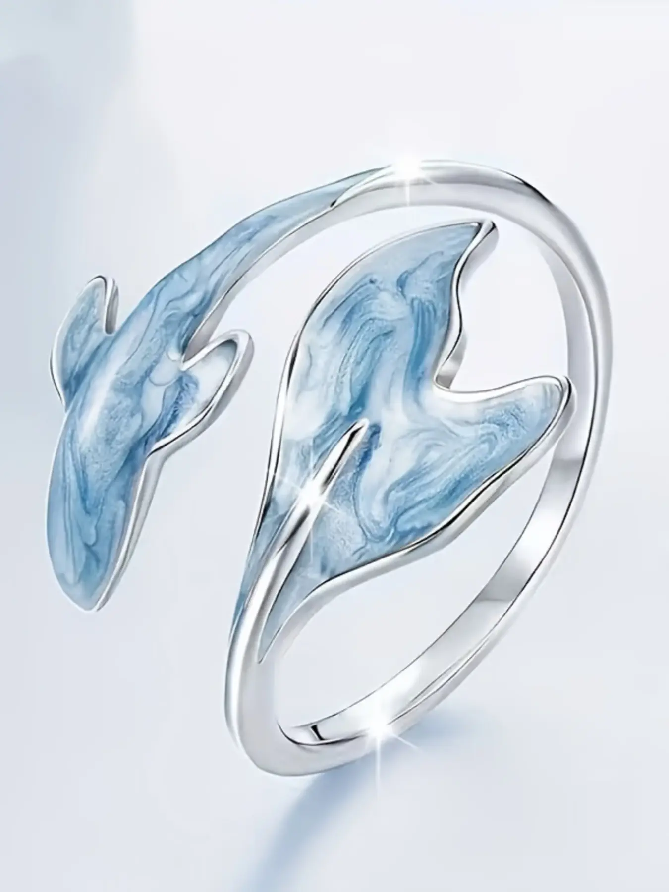 Fashionable Simple Blue Dream Dolphin Design Women's Open Ring, Perfect for Daily Commute, Music Festivals, Parties, Gift Ideas, Jewelry Open Ring