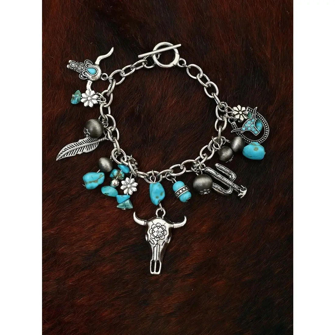 Vintage Western Cowboy Charm Decor Bracelet, Turquoise Decor Premium Bracelet for Women & Men, High Quality Bracelet, Trendy All-match & Exquisite Jewelry for Birthday Gift