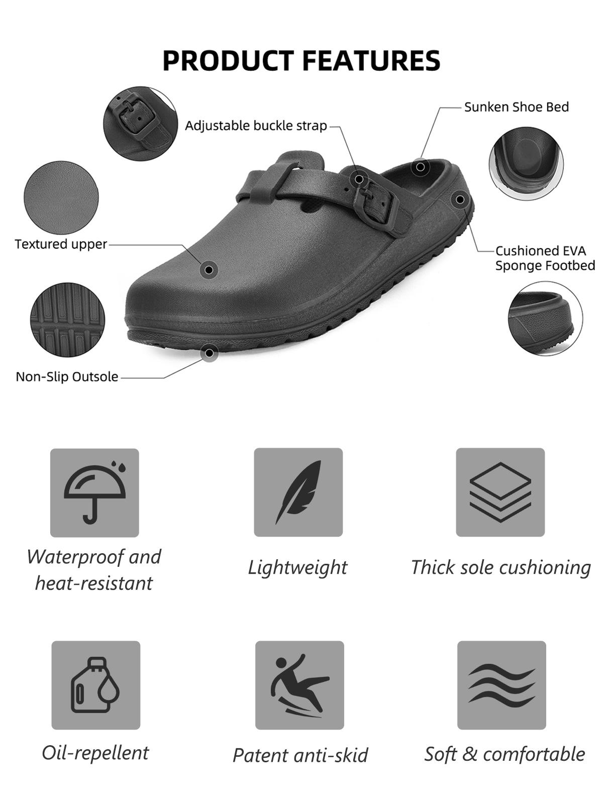 Arch Support Work Clogs – Waterproof Non-Slip Safety Shoes, Lightweight Slip-On for Healthcare, Kitchen, Lab, Garden, Indoor Use, Flexible Foam, Includes Free Socks