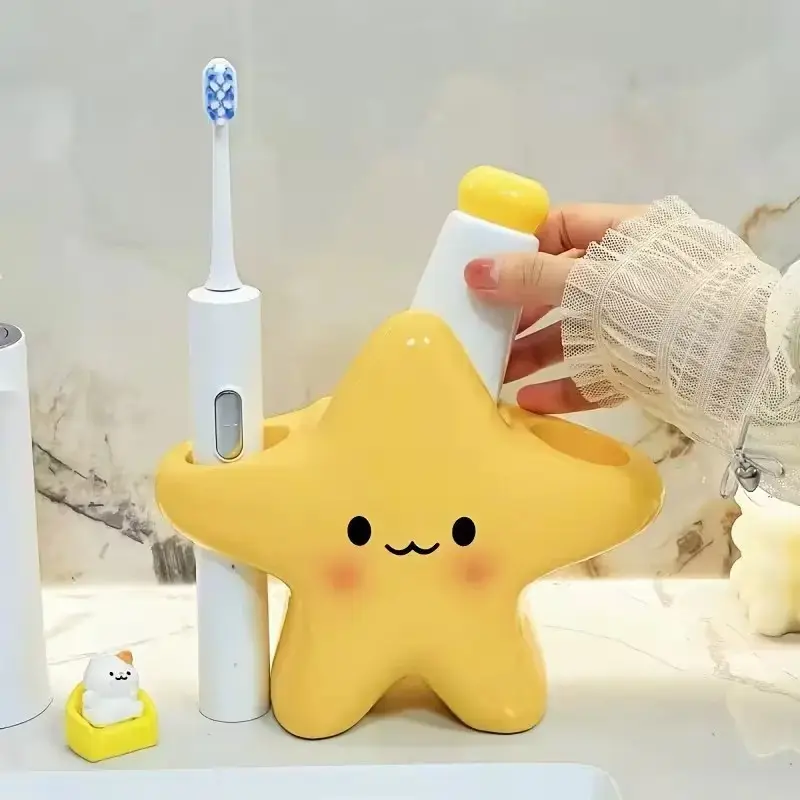 Cute Star-Shaped Plastic Toothbrush Holder, Multi-Functional Storage Organizer, Ideal for Bathroom, Camping, Office, Travel