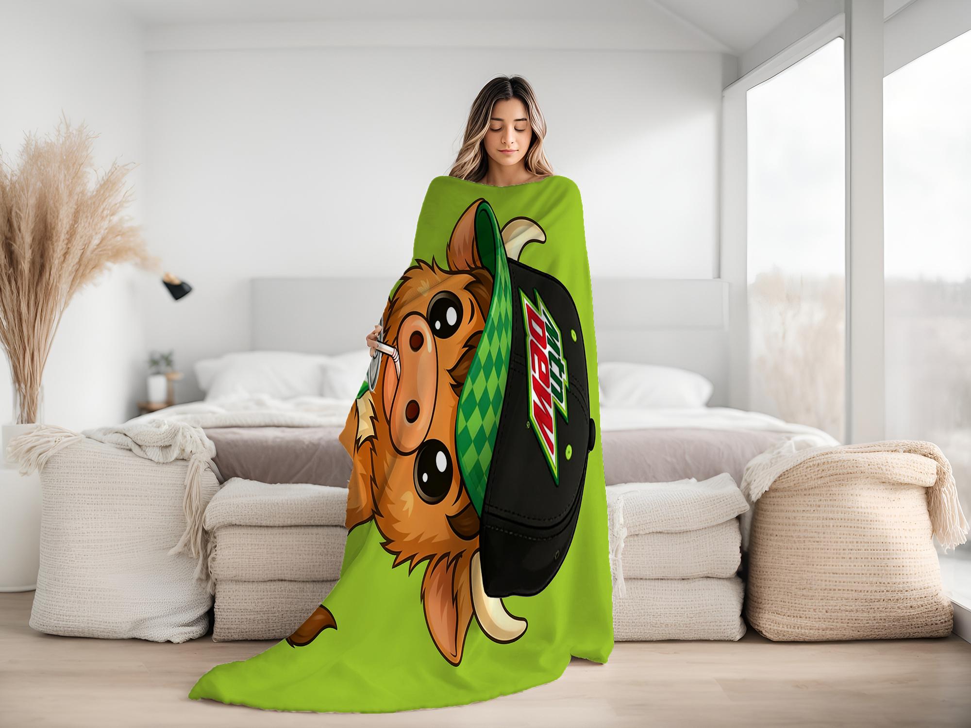 Cute Highland Cow Pattern Mtn Dew Baja Blast Blanket,Mountain Dew Sitting Highland Cow Blanket Soft Warm Throw Blanket, Warm Nap Blanket for Home Office Travel Camping