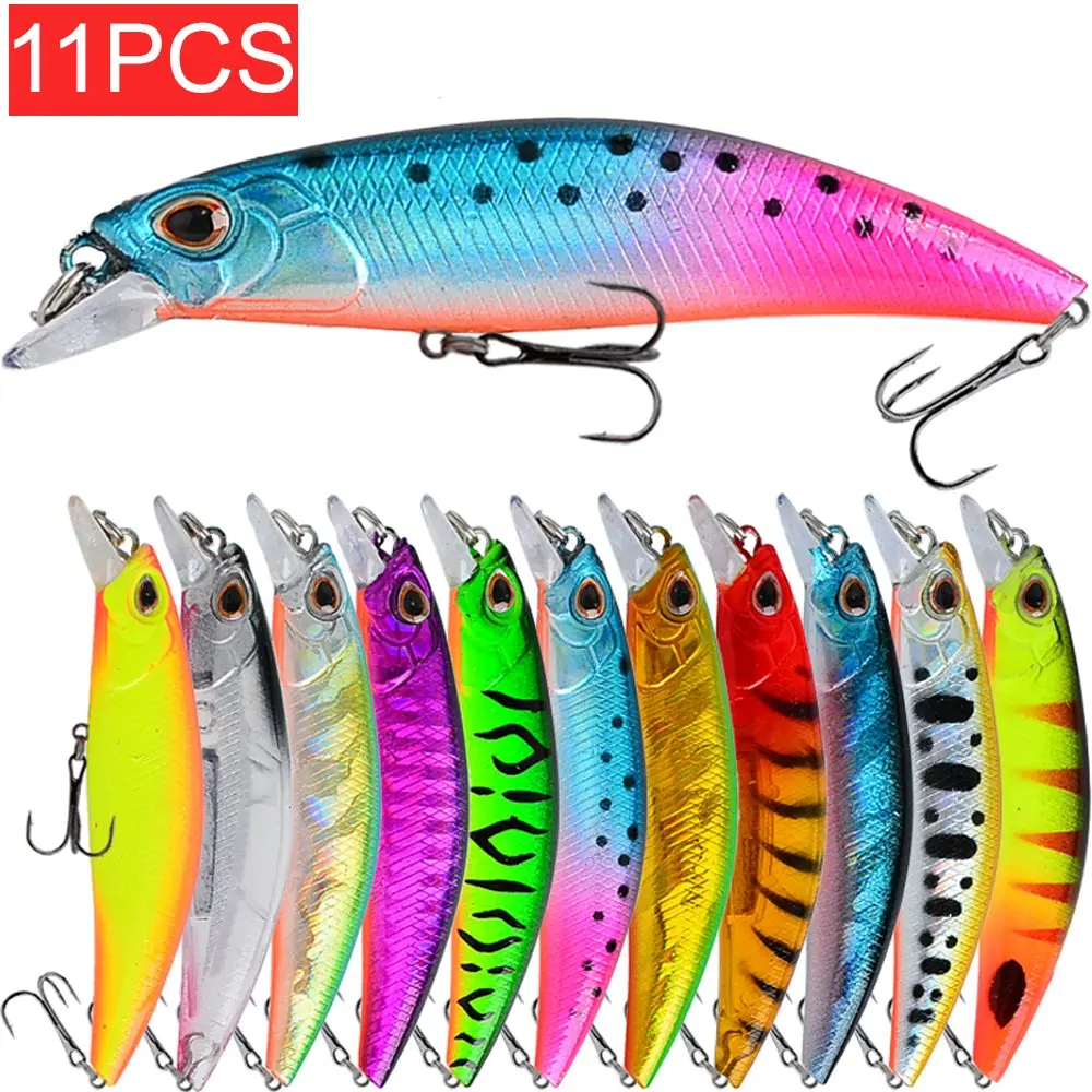 11pcs Vibrant Minnow Fishing Lure Set with 3D Eyes & Sharp Hooks 2.76inch/0.23oz Durable ABS for Sea & Carp Fishing Carp Lures