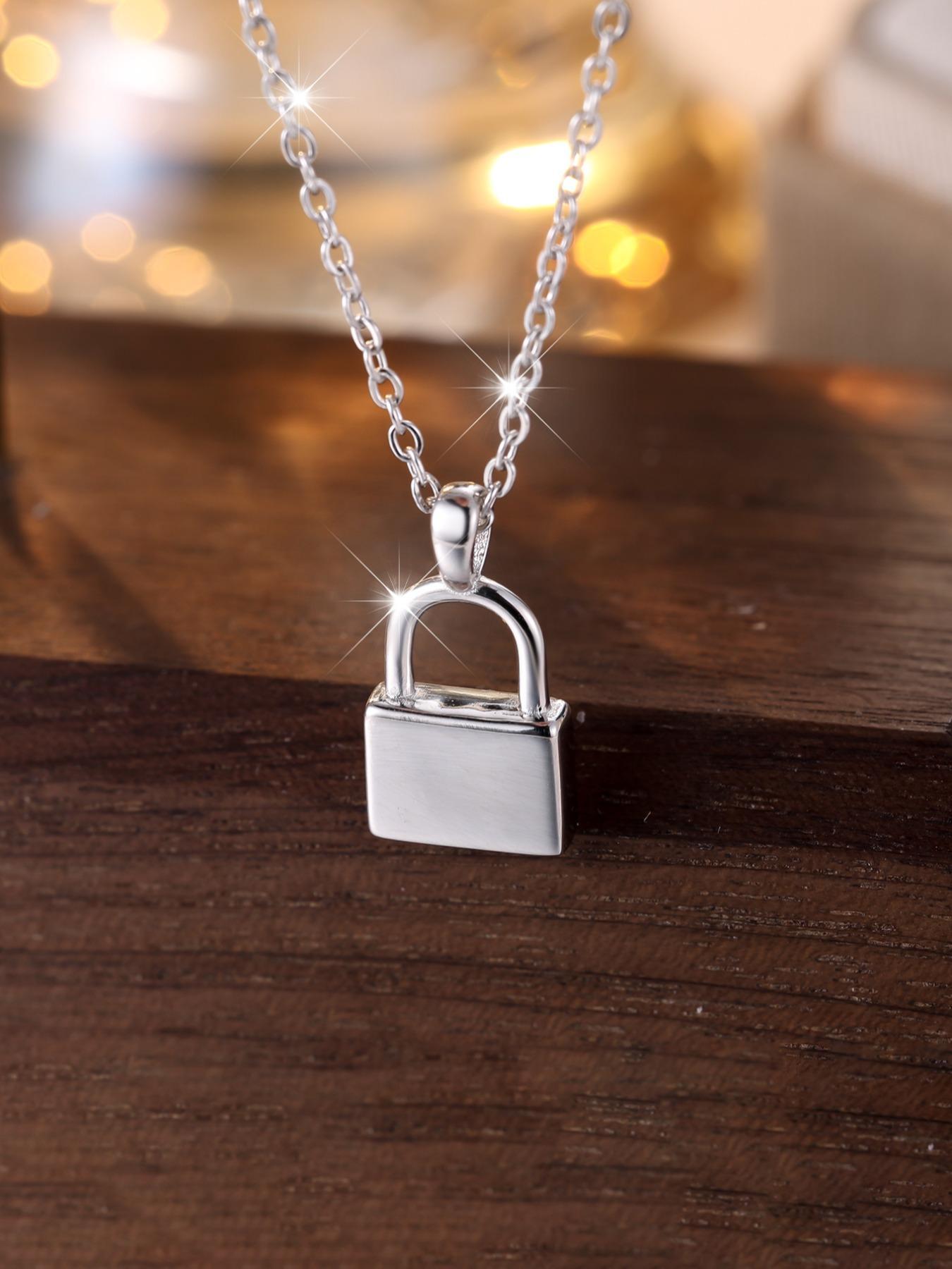 S925 Sterling Silver Minimalist Lock Design Pendant Necklace, Street Trendy Charm Necklace, Fashion All-match Jewelry for Women & Men As Gift with Box, Trendy Charms Necklace