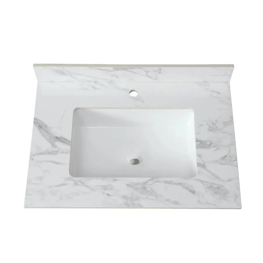 31"X22"Bathroom Vanity Top,Sintered Stone Carra White Barthroom Vanity Sink Tops With Rectangular Undermount Ceramic Sink With Vanity Backsplash, Single Faucet Hole Bathroom Vanity Countertop  (Cabinet Not Included)
