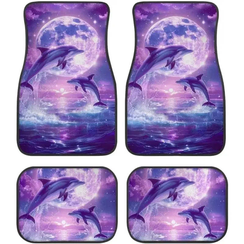 Dolphin Print Car Floor Mats All Weather Universal Durable Automotive Floor Mats 4pcs Set for Most Suvs Trucks