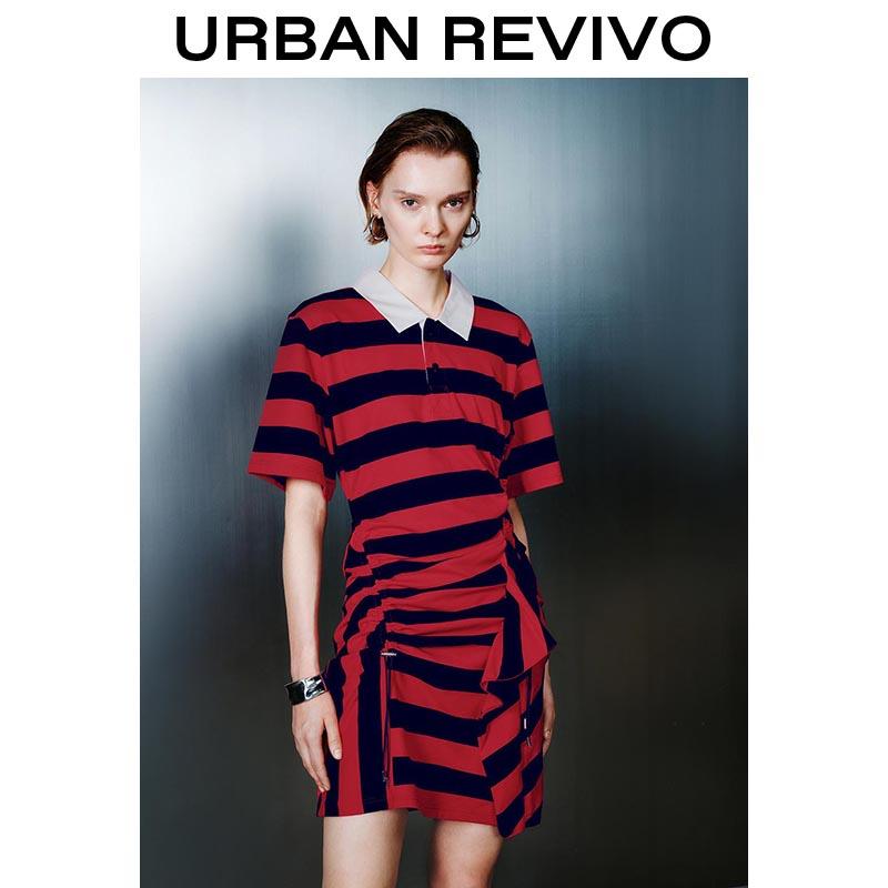 URBAN REVIVO Striped Irregular Hem Straight Dresses UWJ750051  Casual Outfit 2025 Women Clothing Girl Elegant Fashion Trendy and Versatile OOTD Womenswear Shortsleeve SpringStatements