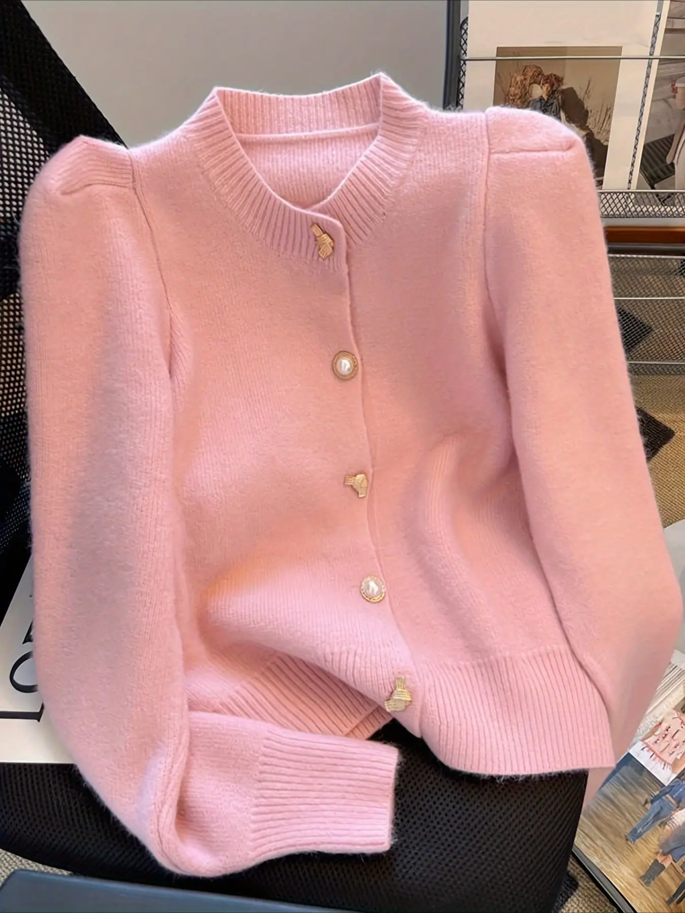 Women's Elegant Knit Cardigan, Pearl Button Butterfly Knot, Long Sleeve, All Seasons, Casual Fashion, Soft Thick Sweater, Daily Wear