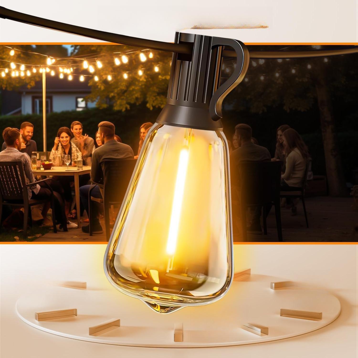 Solar String Lights Outdoor Waterproof with Remote & Timer, LED Shatterproof ST38 Bulbs, USB & Solar Powered Patio Lights for Backyard, Porch, Garden, Wedding, Christmas Decor (25FT)