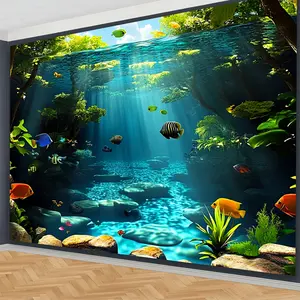 Underwater Green Plant Scene Backdrop Ocean Nature Style Tapestry Wall Hanging, Aquarium Photography Background, Premium Polyester Decorative Banner for Office Decor, Living Room Display, Photo Studio, Event Venue, Indoor Wall Art