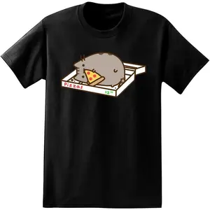Pusheen The Cat Pizza Box Adult T-Shirt Pusheen Pizza Box Graphic Tee Unisex Cute Kawaii Short Sleeve Crew Neck Casual Top