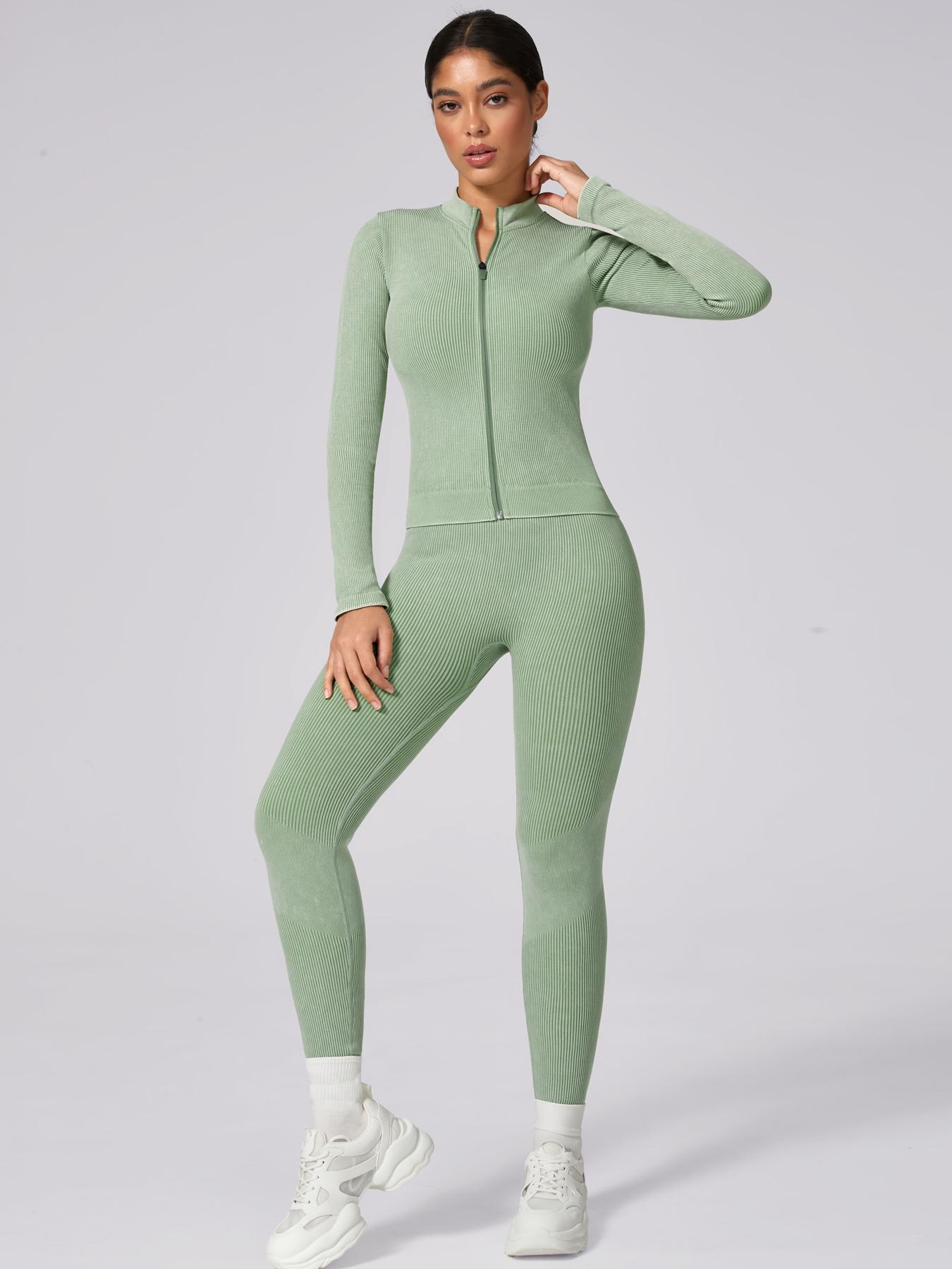Women's Plain Tracksuit Set, Sports Zip Up Crop Jacket & High Waist Leggings, Ladies Spring & Fall Clothes, Gym Wear, Yoga Suit Outdoor