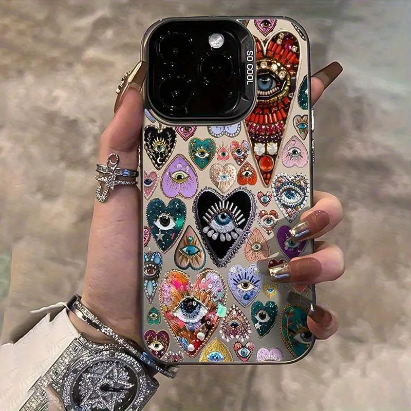 Phone Case/Complete Protection/Vibrant Black Heart-Shaped Eyes/Compatible with Apple Iphone Models from 7 to 16 Pro Max/Thorough Safeguarding/Stylish Option/Ideal Gift