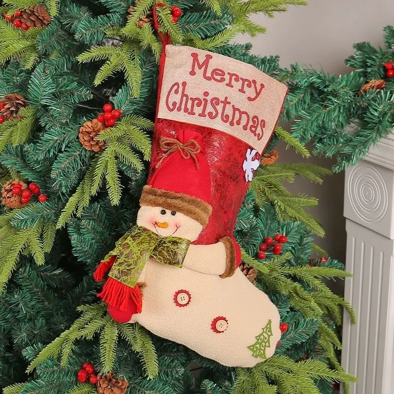 Large 3D Plush Christmas Stocking Set, Santa Claus, Reindeer, Snowman, Reusable Felt Gift Bag, Festive Holiday Decor, Perfect Christmas Gift