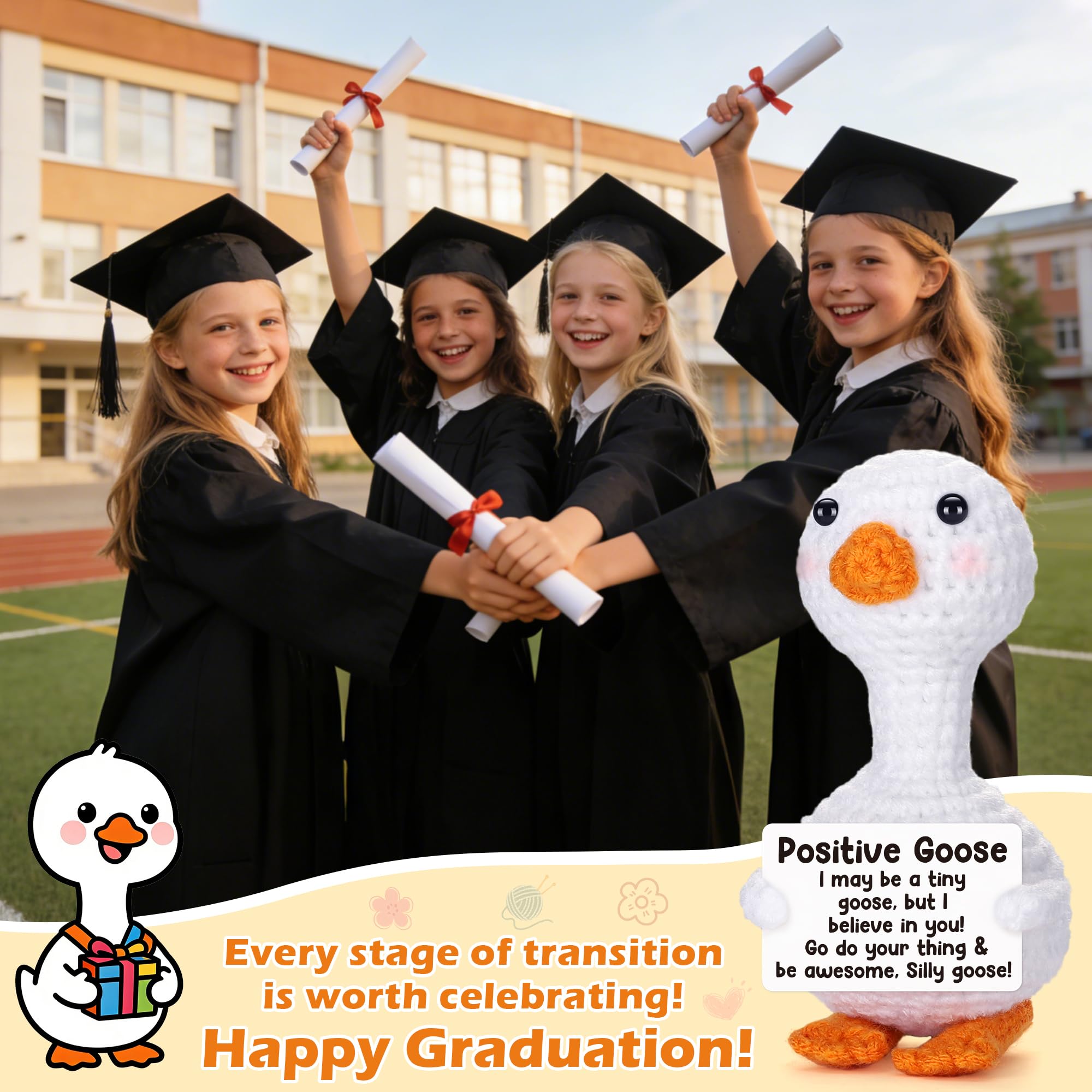 Kawaii Hand-Knit Goose Plushie, Unique Handmade Stuffed Doll Gift For All Occasions, Lovely Bag Pendant Keychain Desk Decor Car Ornament, Soft Stress Relief Toy Party Favor Photo Props Home Decoration