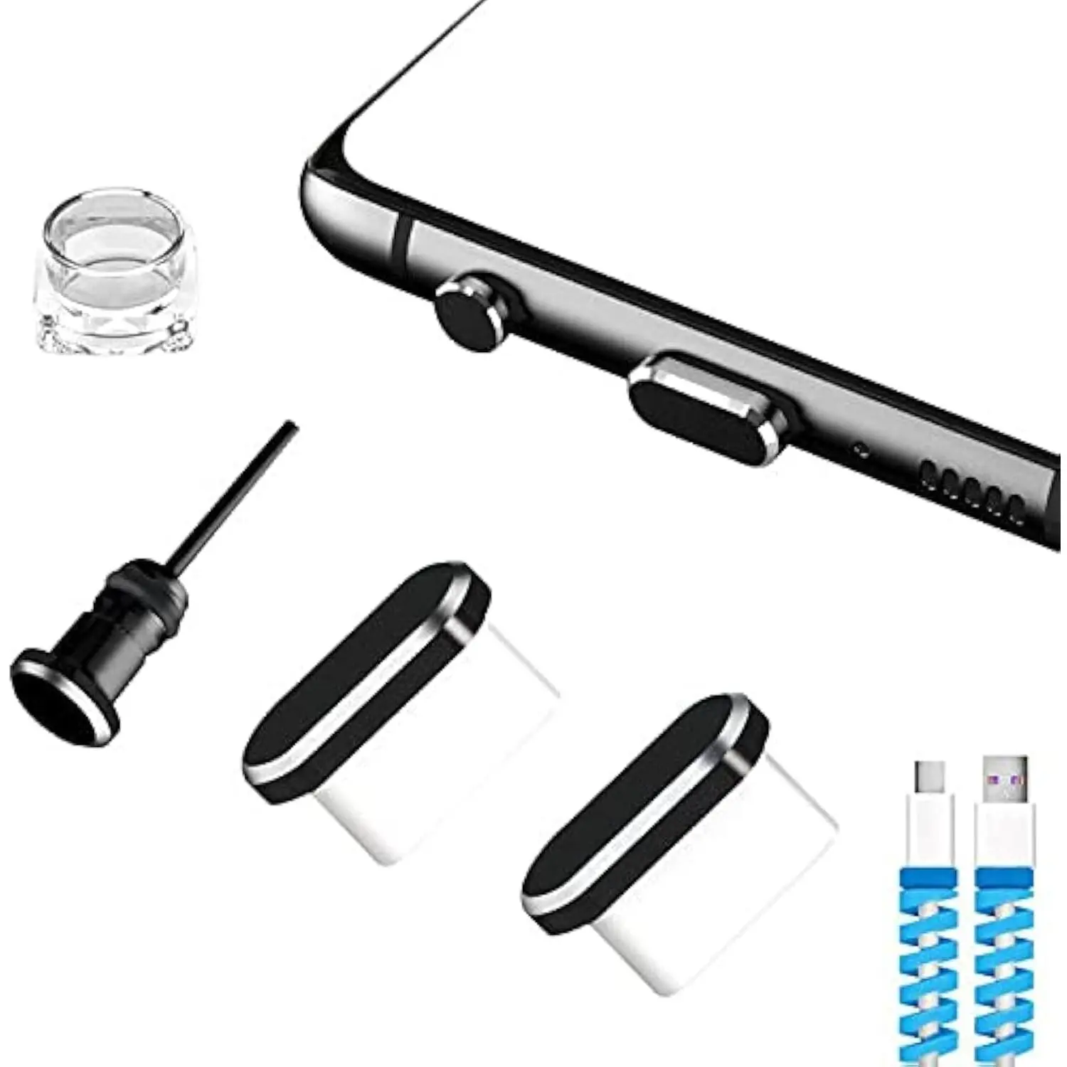 USB C Dust Plugs  Port Cover Caps, 2 count (Black) |  Protectors Included, Compatible with  17 16 15 Pro Max