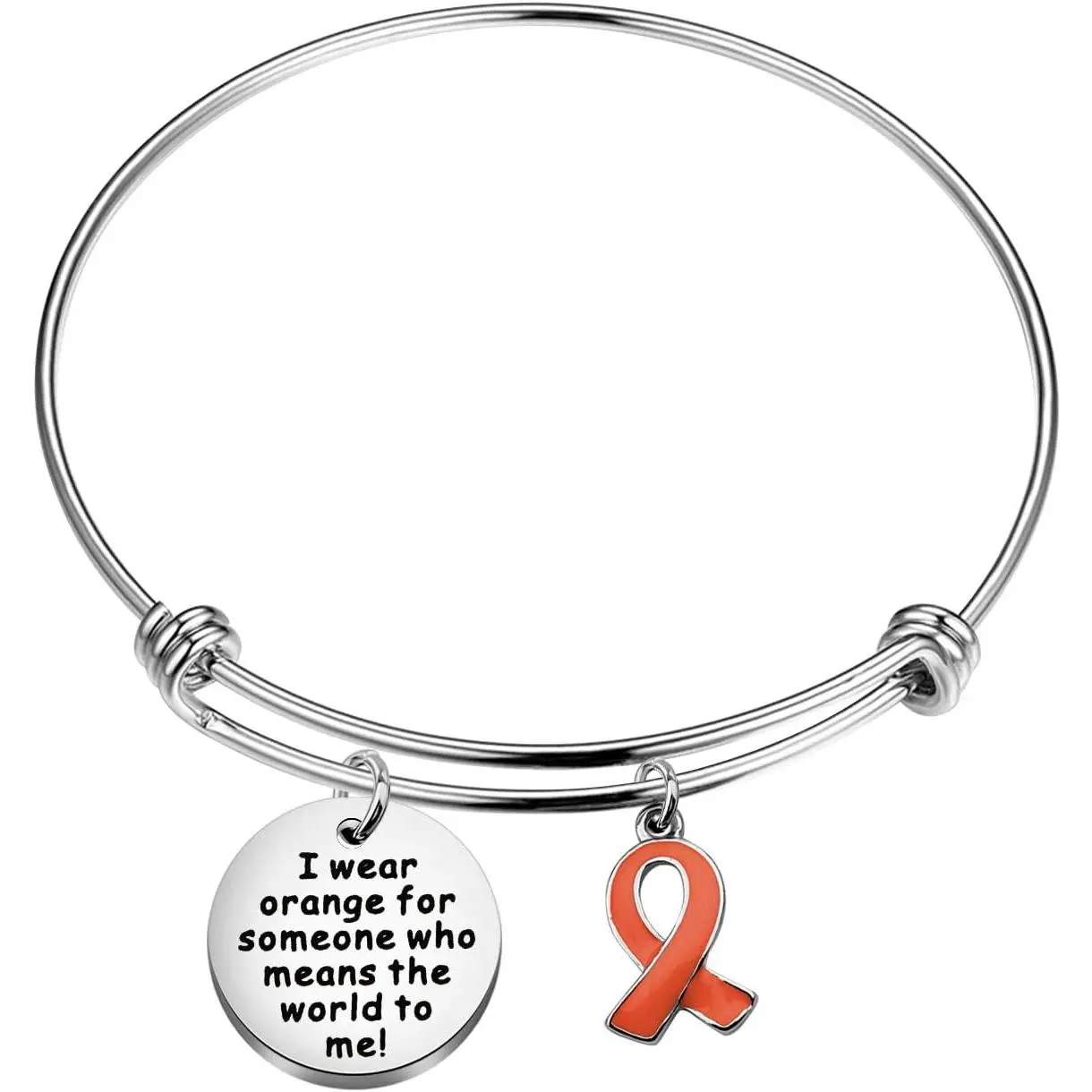 Orange Awareness Ribbon Charm Bracelet Kidney Cancer Leukemia Multiple Sclerosis Awareness  Cause Ribbon Inspirational Bracelet for Women