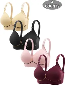 Women's Contrast Binding Push Up Bra, Soft Comfortable Breathable Wireless Bra, Women's Casual Lingerie for All Seasons, Bra Set