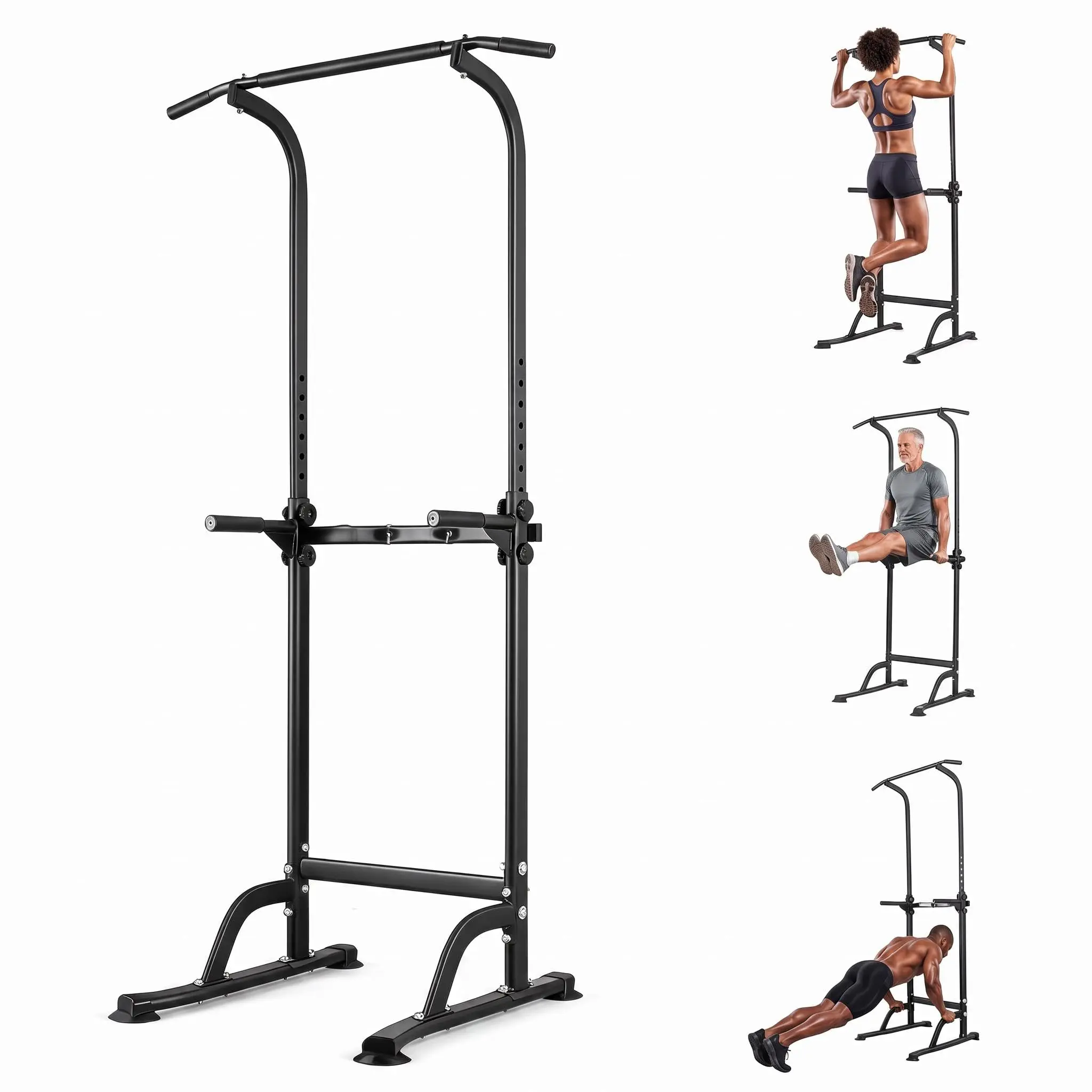 Multi-Function Power Tower with Pull Up Bar, 10-Level Adjustable Height, 330LBS Capacity, Sturdy Heavy Duty Steel Frame Dip Station for Home Gym