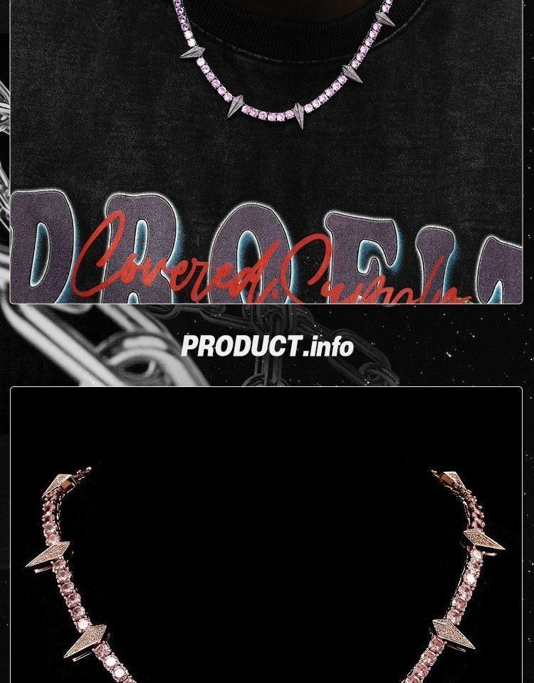 [ICE HUE]18K Gold Vacuum Plated Copper with 5A+ Sri Lanka Zircon Black SpikeNecklace Miami Italy Mexico & Micro Inspired for Women & Men Luxury Jewelry,Daily Wear,Casual Fashion,Gift Idea,,Classic,Minimalist,Simple,Sporty Style