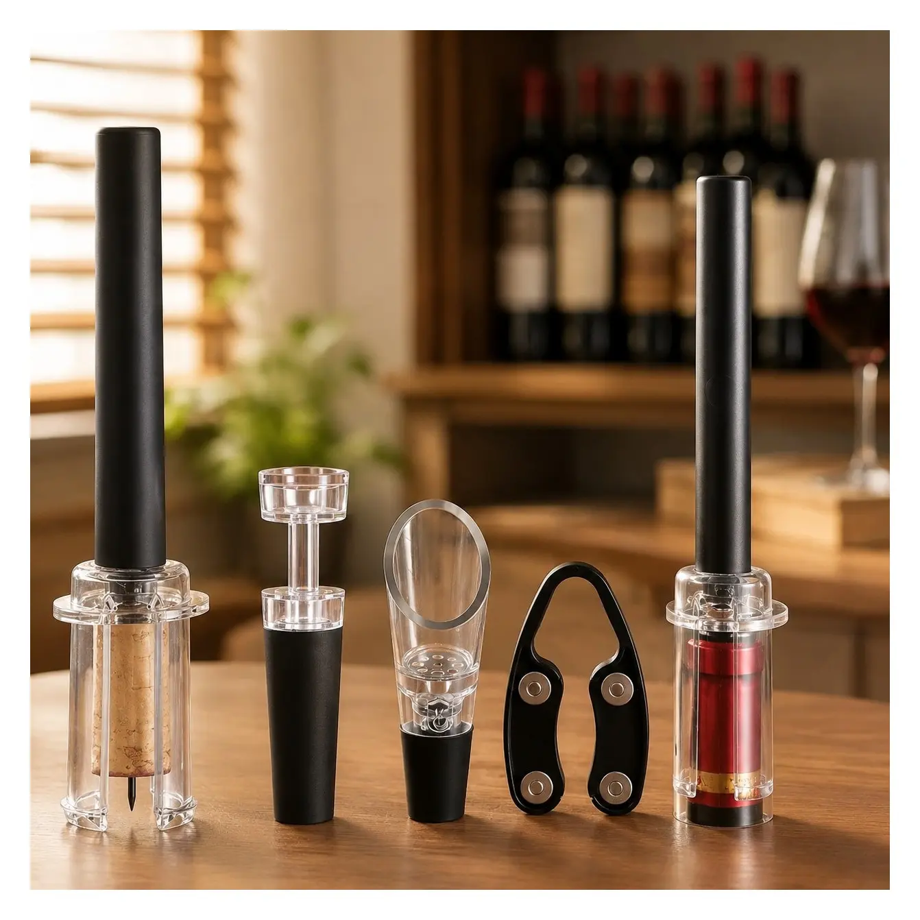 Air Pressure Pump Bottle Opener with Foil Cutter, Aerator Pourer and Vacuum Stopper, 4-Piece Simple Cork Remover Set, Efficient Corkscrew Wine Opener, Great for Wine Lovers, Perfect Wine GiftGift
