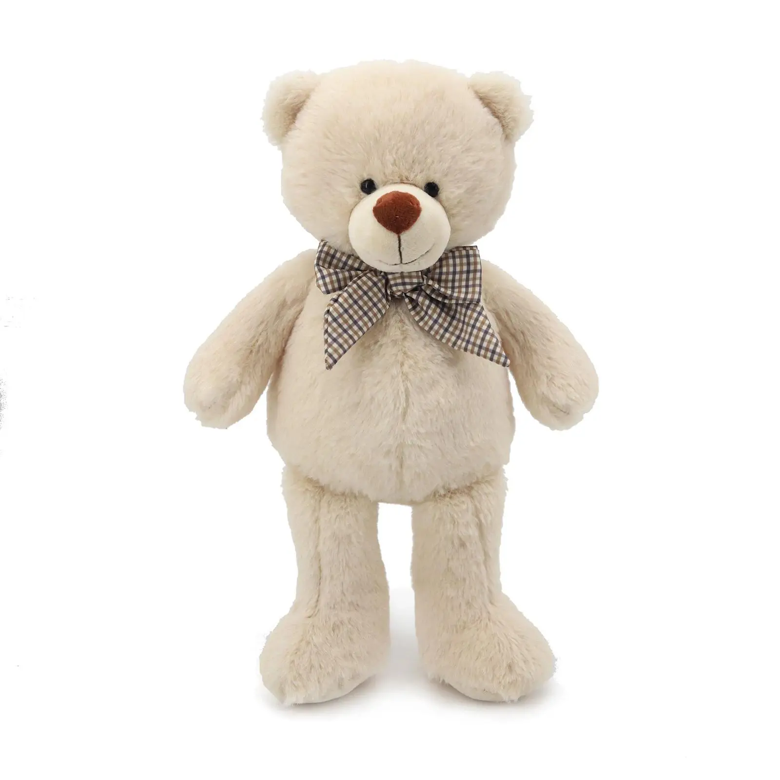 Classic Cream Teddy Bear Plush Toy, Plaid Bow Tie, Soft Fabric Stuffed Animal Doll, No Cotton Leakage, Kids Birthday Gift for Home Use
