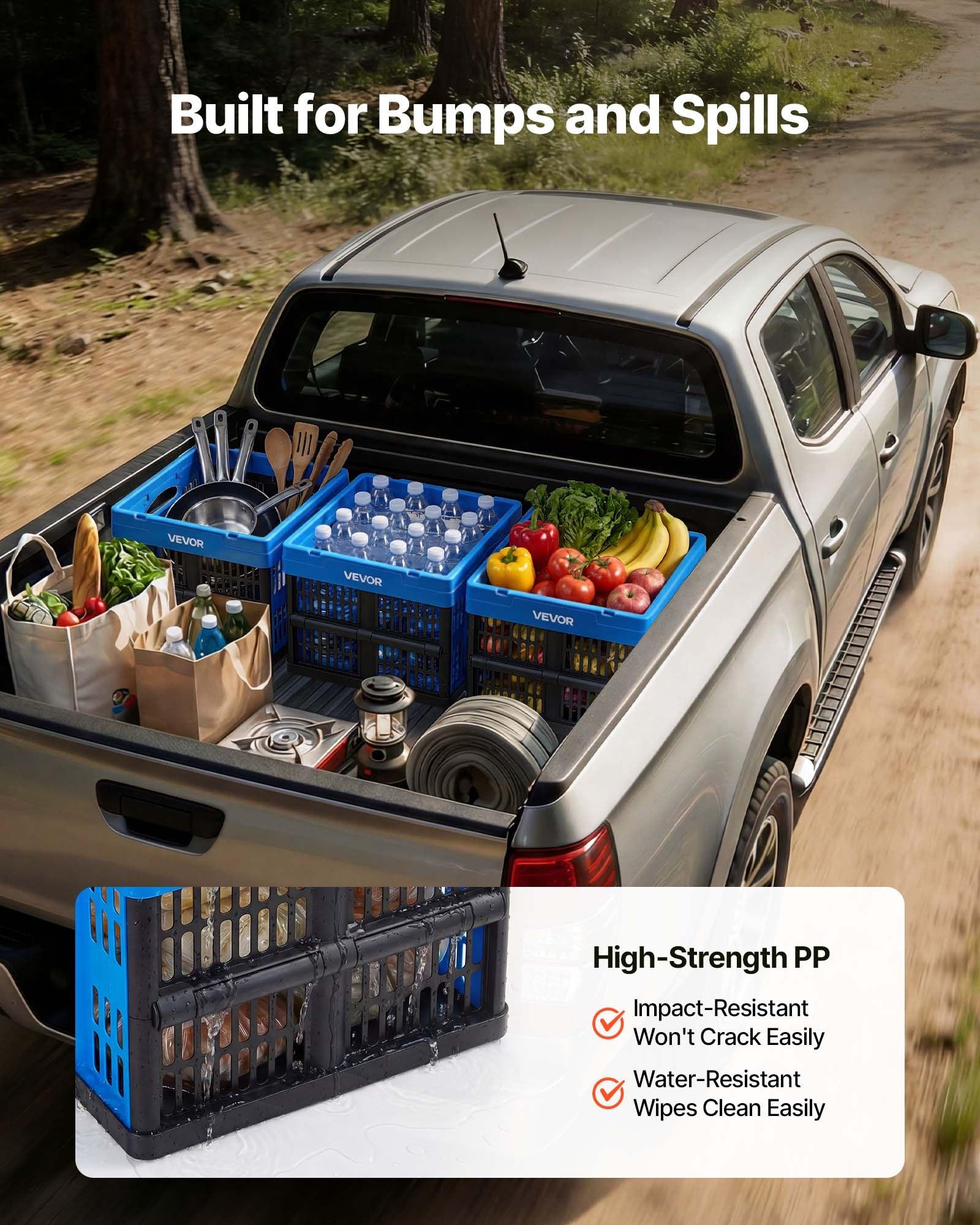 VEVOR Plastic Collapsible Storage Bins, 25L 3 Packs, Stackable Folding Storage Crates with Handles, Holds 22 lbs Per Bin, Foldable Heavy Duty Containers, Space-Saving Baskets, for Home Organizing