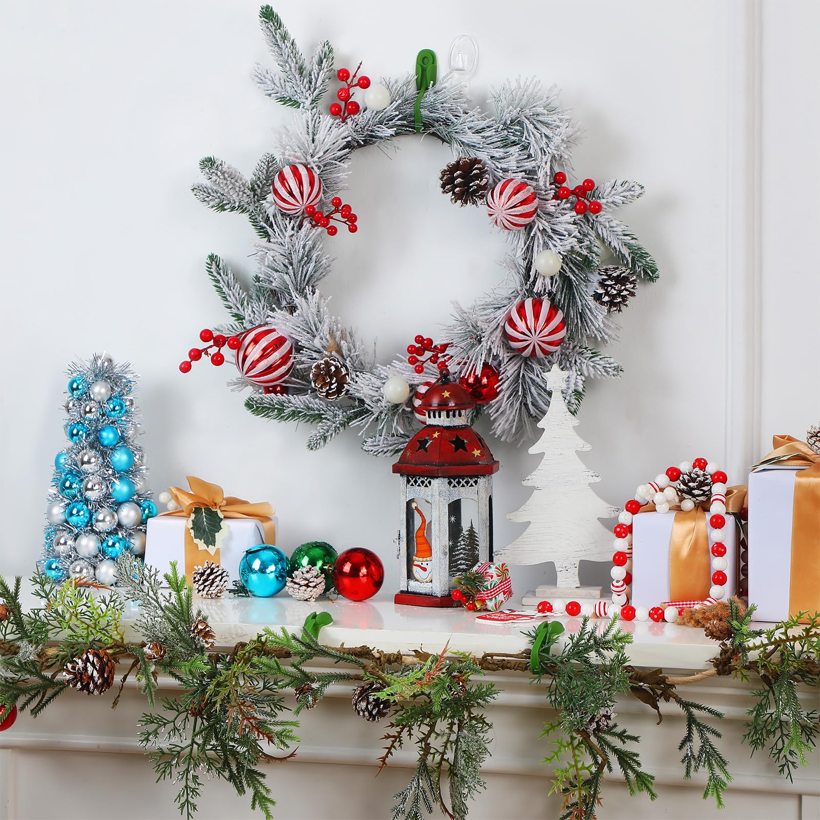 12 Pcs Christmas Garland Hook Pine Branch Garland Wall Hooks Green Wall Hanger Mantle Wreath Hook Christmas Garland Ties Stocking Holder Reusable Silicone Adhesive Straps Decoration for Fireplace Stairways  Home Decor Party  2024 ornament