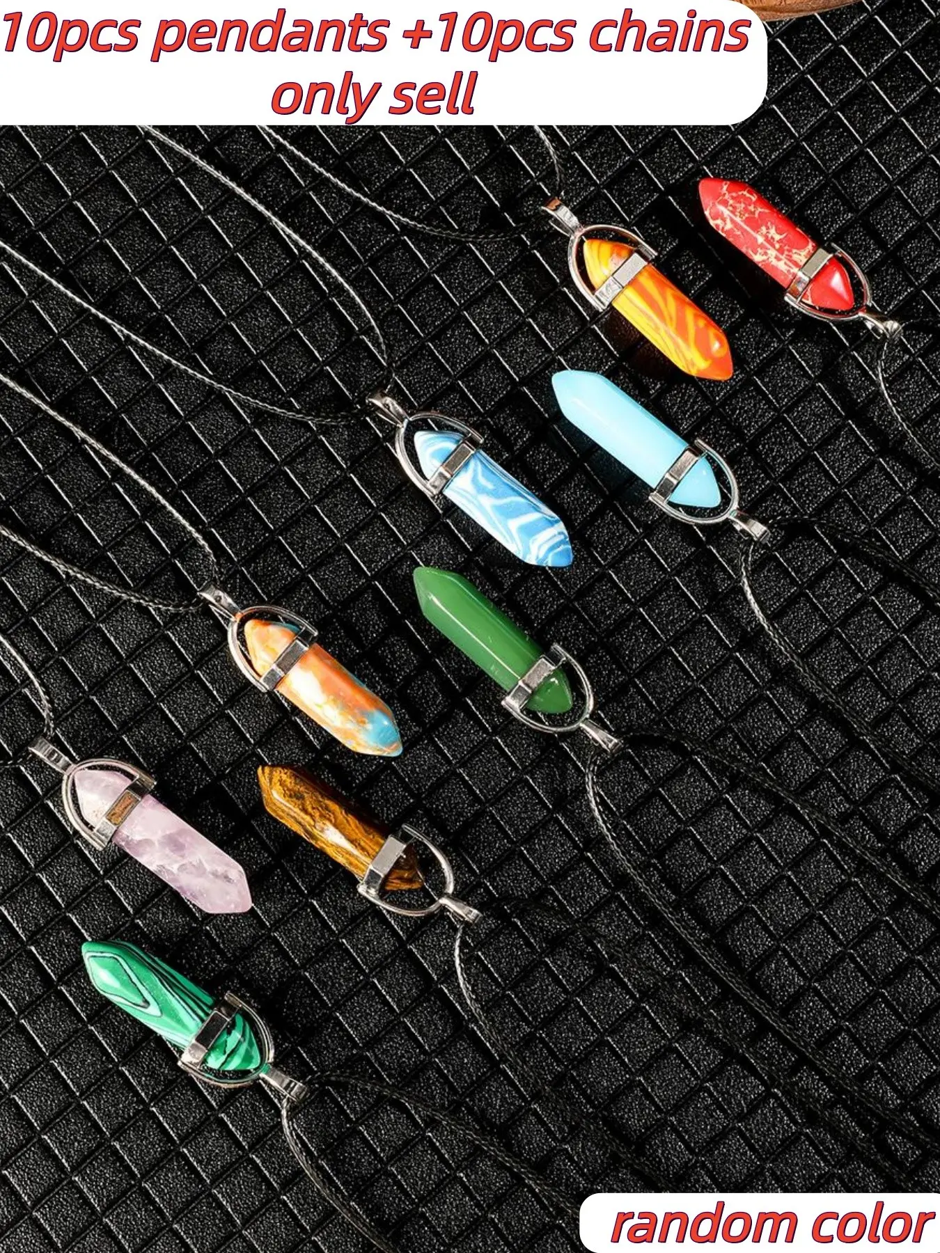 20-Piece Multicolor Chakra Pendant Necklace Set, Hexagonal Natural Stone Pendants, Boho Style, Halloween Jewelry, 10 Pendants + 10 Chains