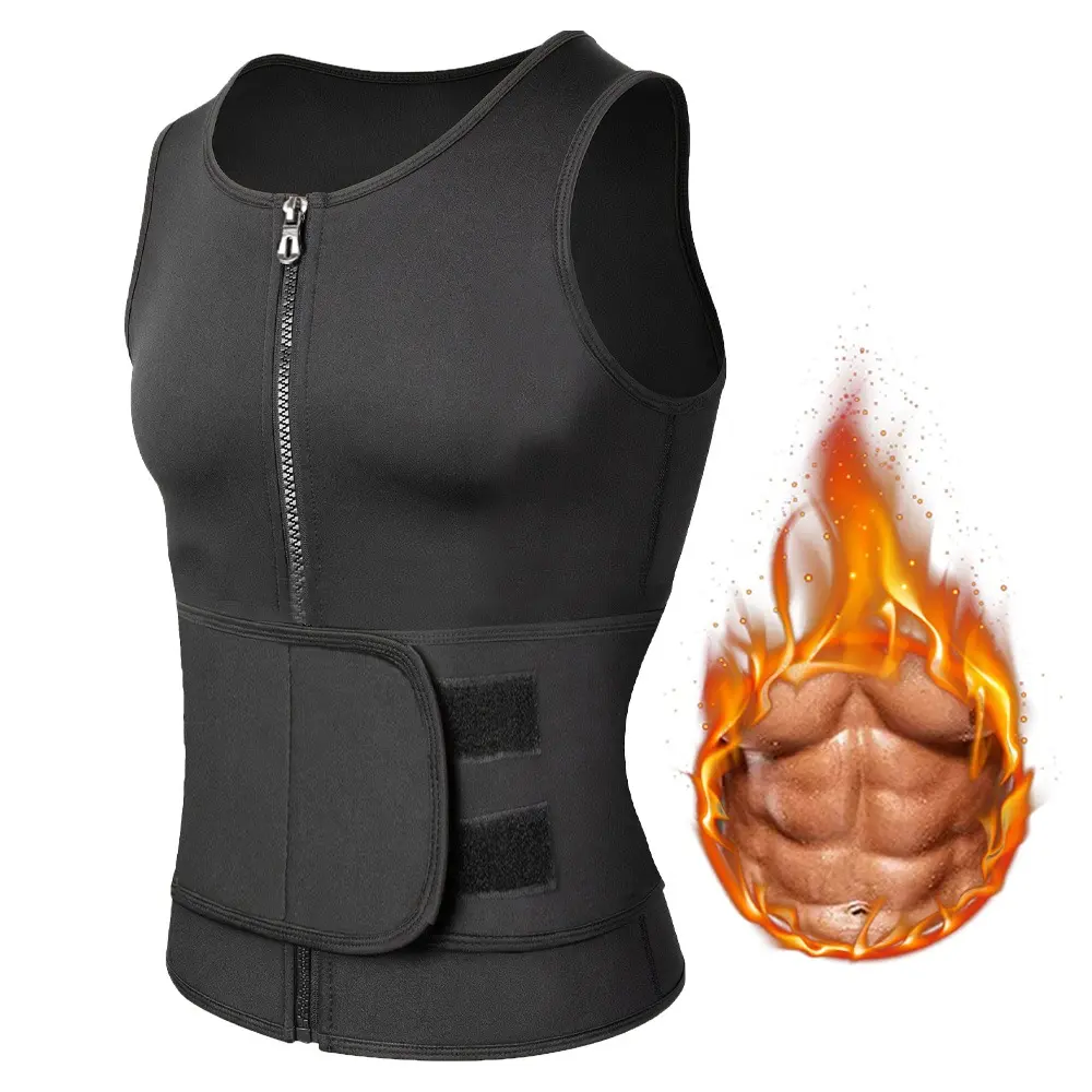 Men's Neoprene Zipper Waist Trainer Corset Vest Compression Body Shaper Belly Trimmer Shirts Belt Faja Shapewear Tank Top