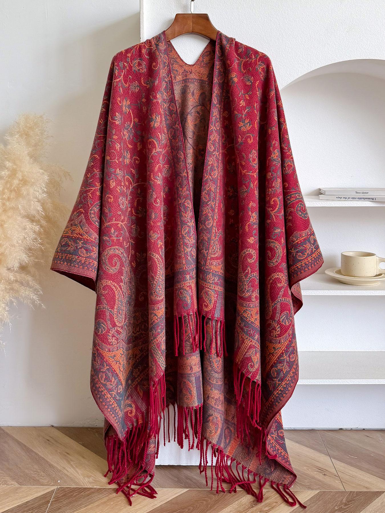 Bohemian Style Woven Shawl Scarf, Thick Fabric Fall Winter Accessory, Loose-Fit Design for Women & Girls, Perfect for Outdoor Travel Use